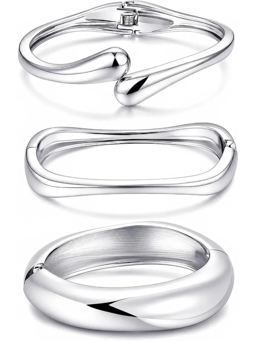 Trendy Chunky Gold Bangle Bracelets Set, Stackable 14k Gold Plated Cuffs